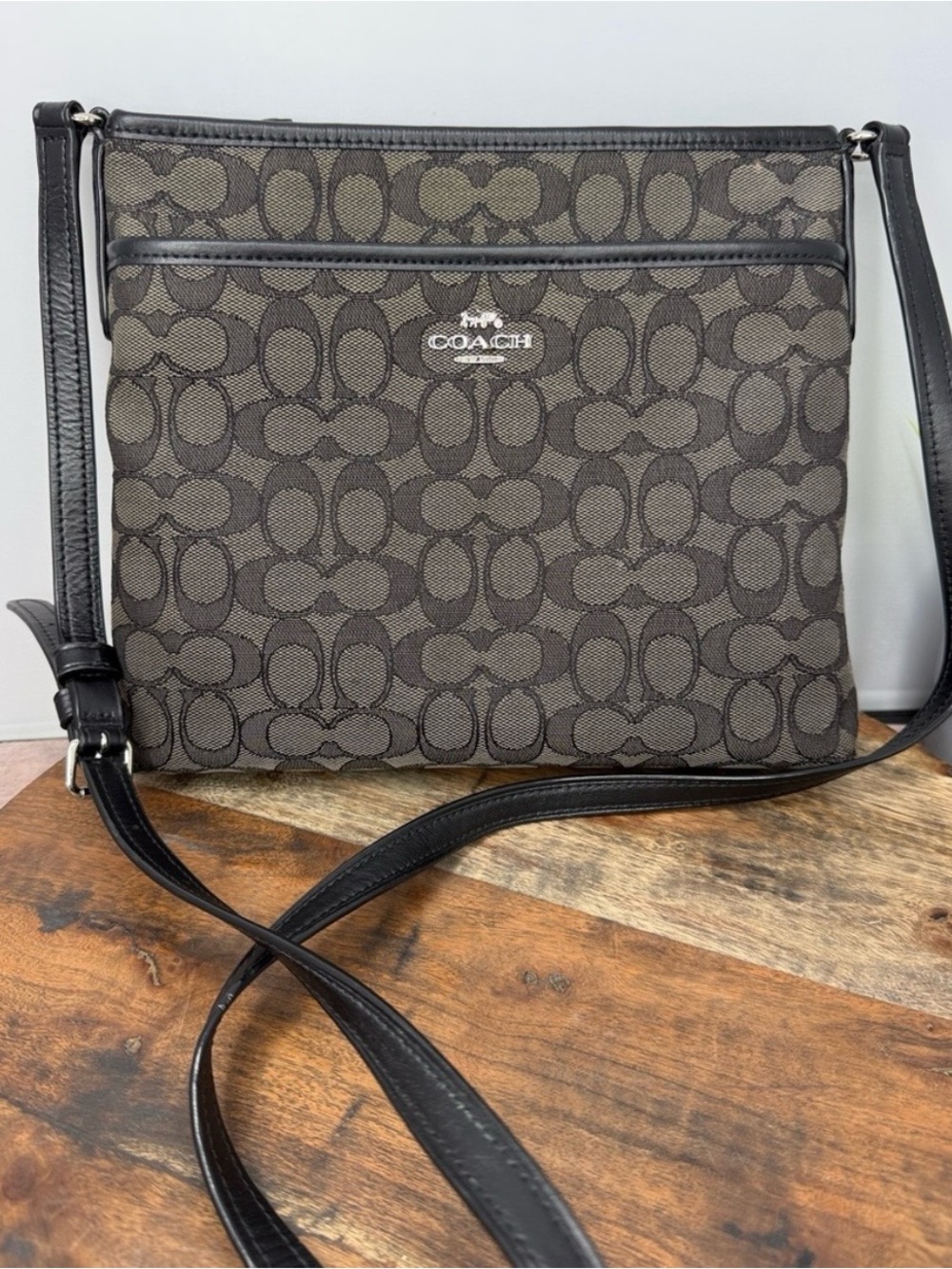Coach Monogram Messenger Bag in Brown and Black